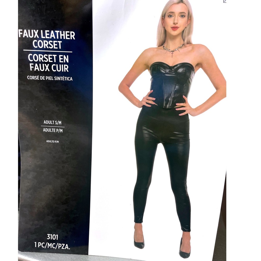 NWT Womens Black Faux Leather Corset Bustier S/M Halloween Gothic Costume Top